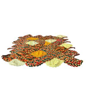Vintage Crochet Afghan Blanket Patchwork Multicolor Diamond Tassels Grannycore